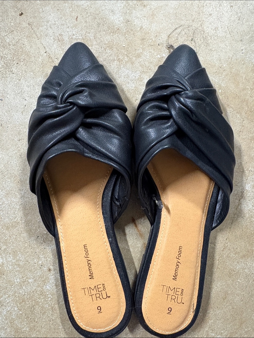 Time and Tru Black Knotted Slip-On Mules